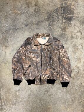 Vintage 90s Y2K Style Camo Fleece Zip Up Jacket XL Made in USA Famous Sports